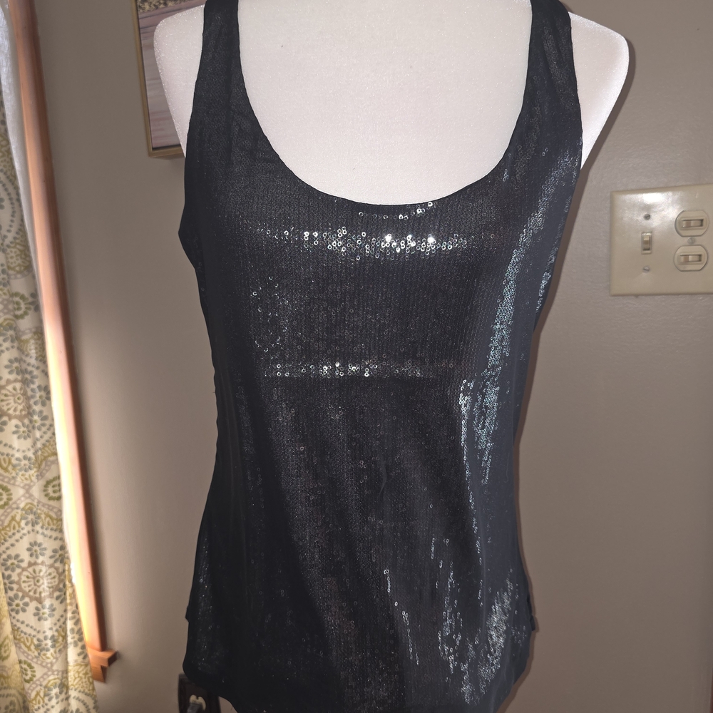 Express Black Sequin Scoop Tank Top